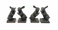 Two Pair of Metal Rabbit Bookends - 7" Tall