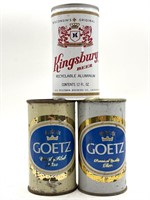 (3) Vintage Goetz and Kingsbury Beer Cans (Empty)
