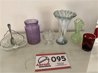 Opalescent glass & cranberry glass, vases-3