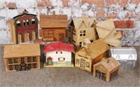 Vintage model houses lot (10), cardboard wind-up