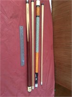 Collection of  2 custom pool cues,