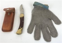 Schrade Uncle Henry Knife & Chainmail Glove