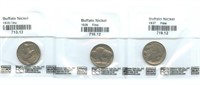 3 Buffalo Nickels 1935, 1936 & 1937 Fine -