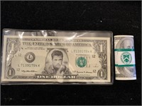 NOVELTY BRAD PITT ONE DOLLAR BILL AND FAKE 100.OO