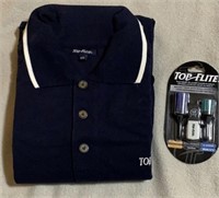 Size S top flite golf shirt with golf brush, tees