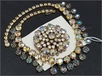 Rhinestone & Prism Glass Necklace & Brooch Set