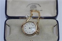 Boxed vintage 10ct gold cased fob style wristwatch