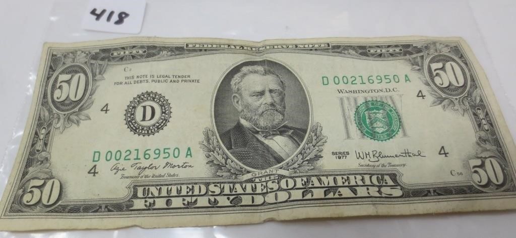 1977 $50.00 US Federal Reserve Note