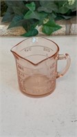 Pink depression, glass measuring cup