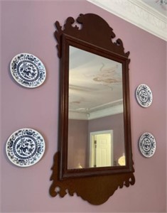 Wooden Wall Mirror and Plates
