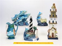 Group of Dolphin & Lighthouse Figurines -