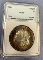 1884 O Morgan silver dollar, MS 66+ by NNC