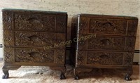 Pair of Three Drawer Carved End Tables