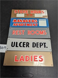 Vintage Painted Metal Signs - 4" x 14"