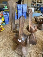 Three Hardwood Carved Storks