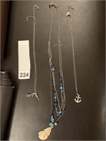 NECKLACES ONE W/ ANCHOR, FEATHER, TURQUOISE BEADS