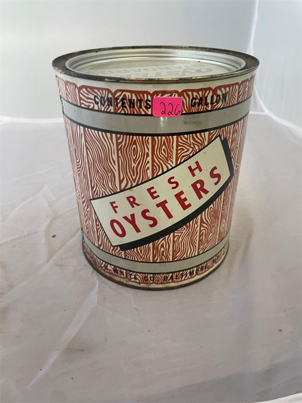 J H White Baltimore Md Gallon Oyster Can