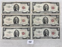 1953 SERIES $2.00 RED SEAL NOTES X 6