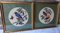 PAIR OF CROSS STITCHED SONG BIRDS