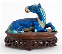 Chinese Enameled Bronze Recumbent Horse Sculpture