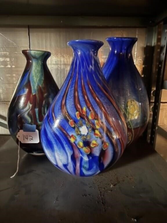 3-Contemporary Art Glass Vases