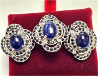 $1950 Silver 19.96G Sapphire Ring Earring (12ct) S
