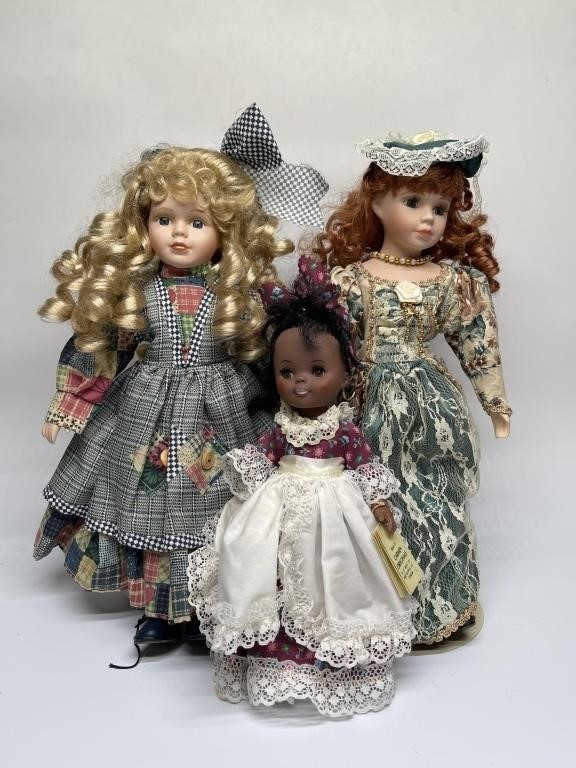 (3) Porcelain Face Collectable Dolls, 2 Victorian