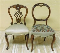 Well Carved Victorian Walnut Accent Chairs.