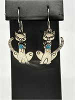 Sterling Silver Turquoise Kitty Cat Earrings