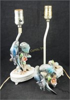 2 Vintage Hand Painted Bird Night Stand Lamps
