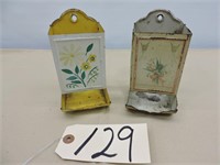 Two Vintage Tin Wall Match Holders