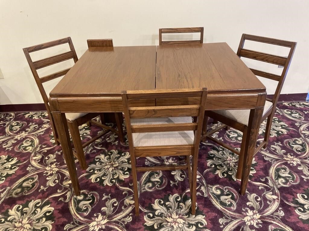 MCM Oak Dining Table, One Leaf & 4 Chairs