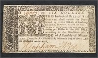 1774 Maryland Colonial Currency Six Dollars Note