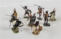 8 Zulu Warrior Metal Figures, W. Britain Etc.