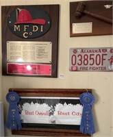 Collection of Mobile fire department plaques, car