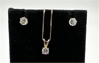 CZ/14 karat gold plated earrings/pendant -
