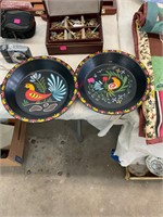 Painted Rooster Folk Art Pie Plates