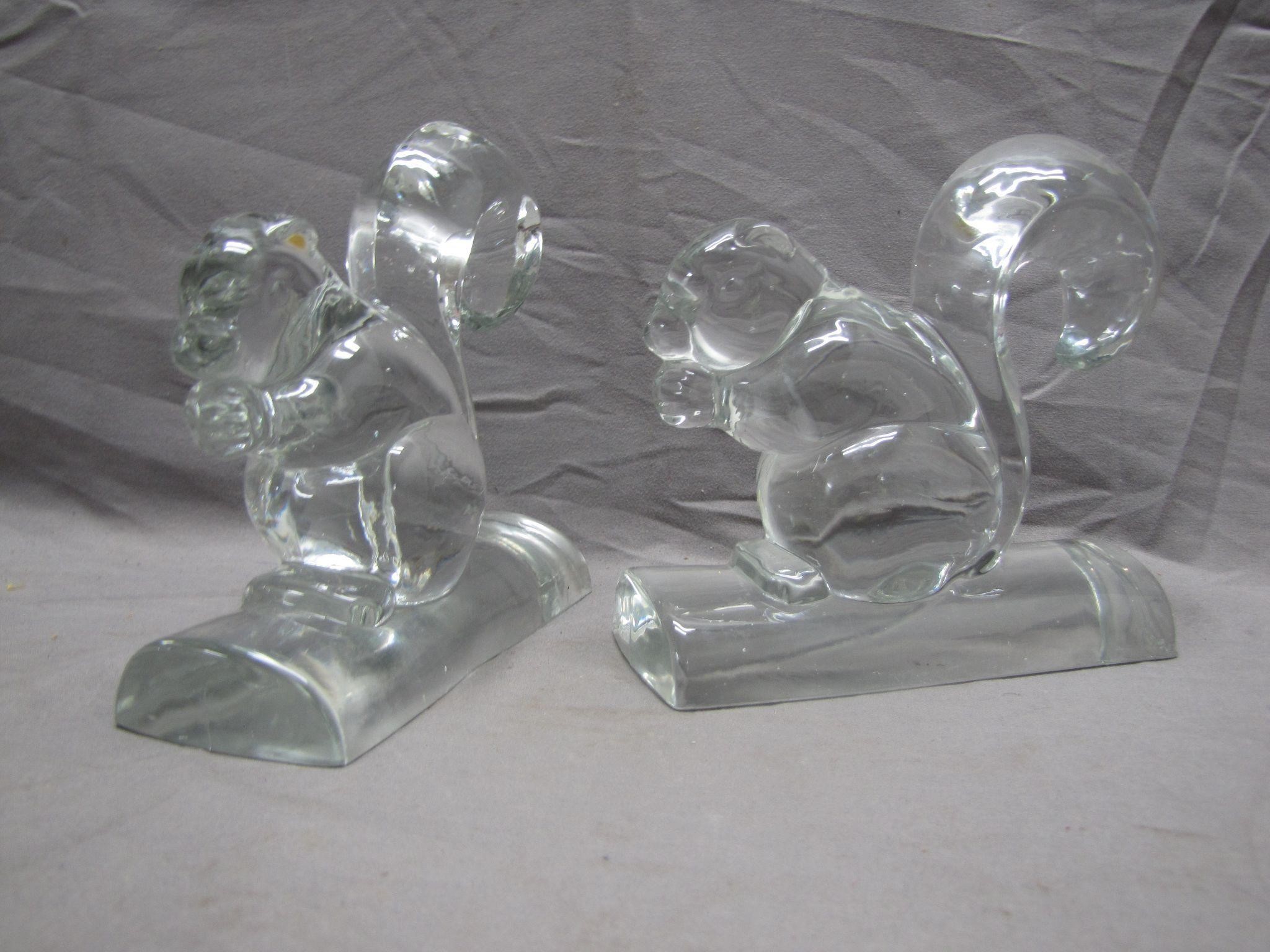 Pair Of Glass Squirrel Paper Weights