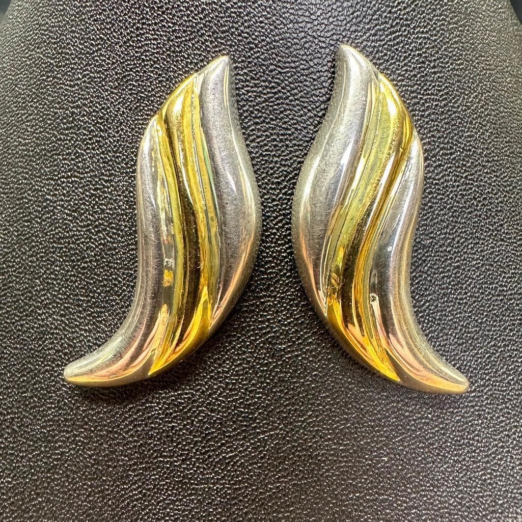 Sterling Silver Two-Tone Swoosh Earrings