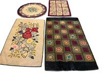 Four vintage hooked rugs