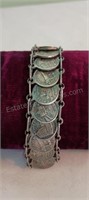 Vintage Silver Tone Metal Coin Bracelet