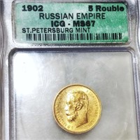 1902 Russian Gold 5 Rouble ICG - MS67