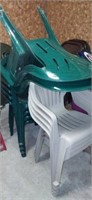 4 gray and 6 green plastic chairs