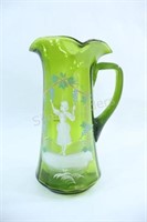 Mary Gregory 1860 Crimped Green Glass Jug