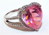 Sterling Silver Ring With Pink Heart Shaped Stone