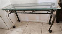 K - GLASS-TOP CONSOLE TABLE W/ METAL BASE (C62)