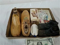 Wood shoe forms, vintage child shoes and