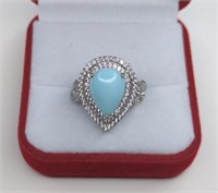 Sterling Natural Larimar Pear Cut Ring