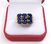Sterling Silver Gold Tone Blue Sapphire Ring