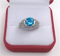 Sterling Silver Blue & White Zircon Ring